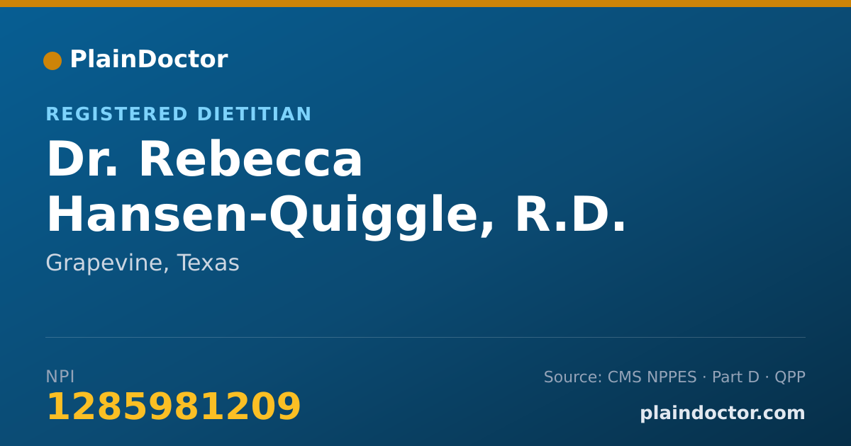 Shareable card for Rebecca Hansen-Quiggle, R.D. - Registered Dietitian, Grapevine, TX
