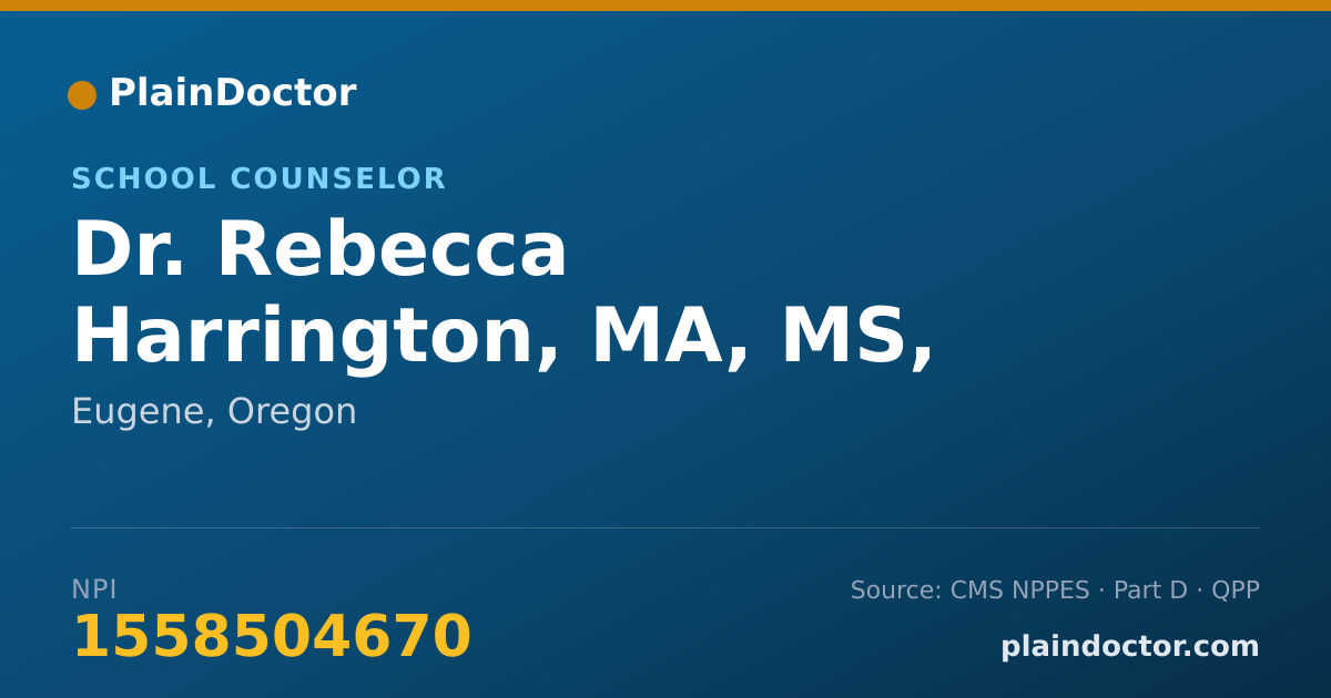 Shareable card for Rebecca Harrington, MA, MS, QMHP - School Counselor, Eugene, OR