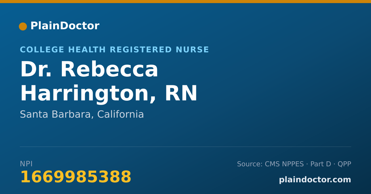 Shareable card for Rebecca Harrington, RN - College Health Registered Nurse, Santa Barbara, CA