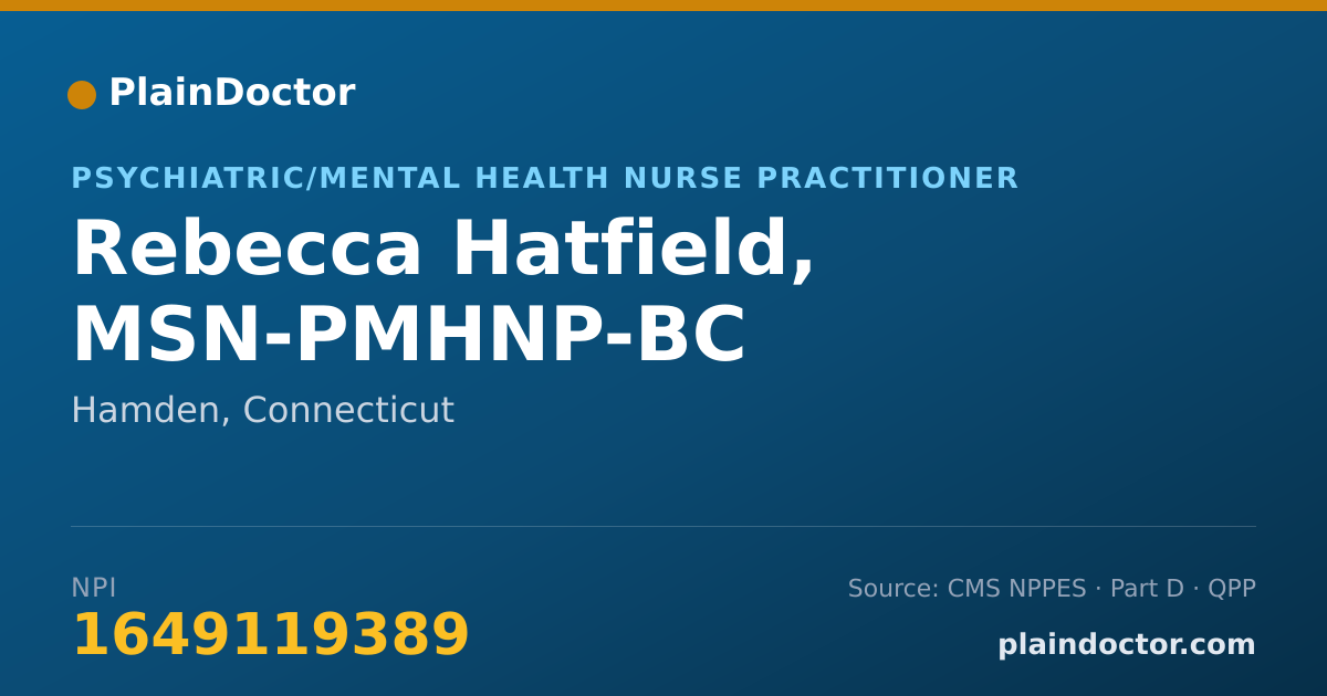 Shareable card for Rebecca Hatfield, MSN-PMHNP-BC - Psychiatric/Mental Health Nurse Practitioner, Hamden, CT