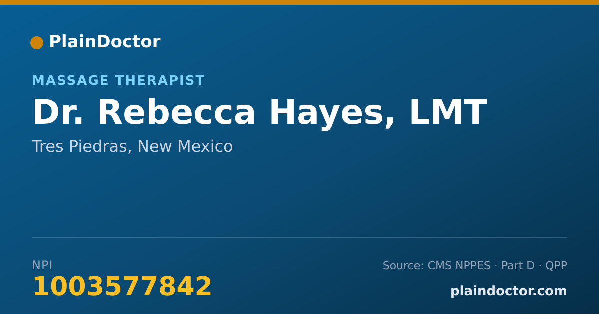 Shareable card for Rebecca Hayes, LMT - Massage Therapist, Tres Piedras, NM