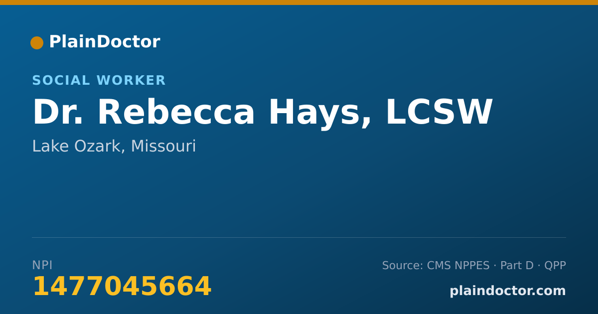 Shareable card for Rebecca Hays, LCSW - Social Worker, Lake Ozark, MO