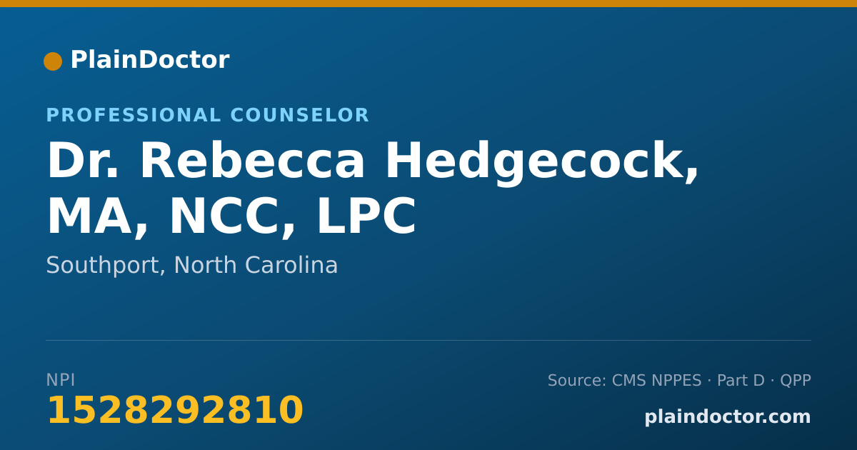 Shareable card for Rebecca Hedgecock, MA, NCC, LPC - Professional Counselor, Southport, NC