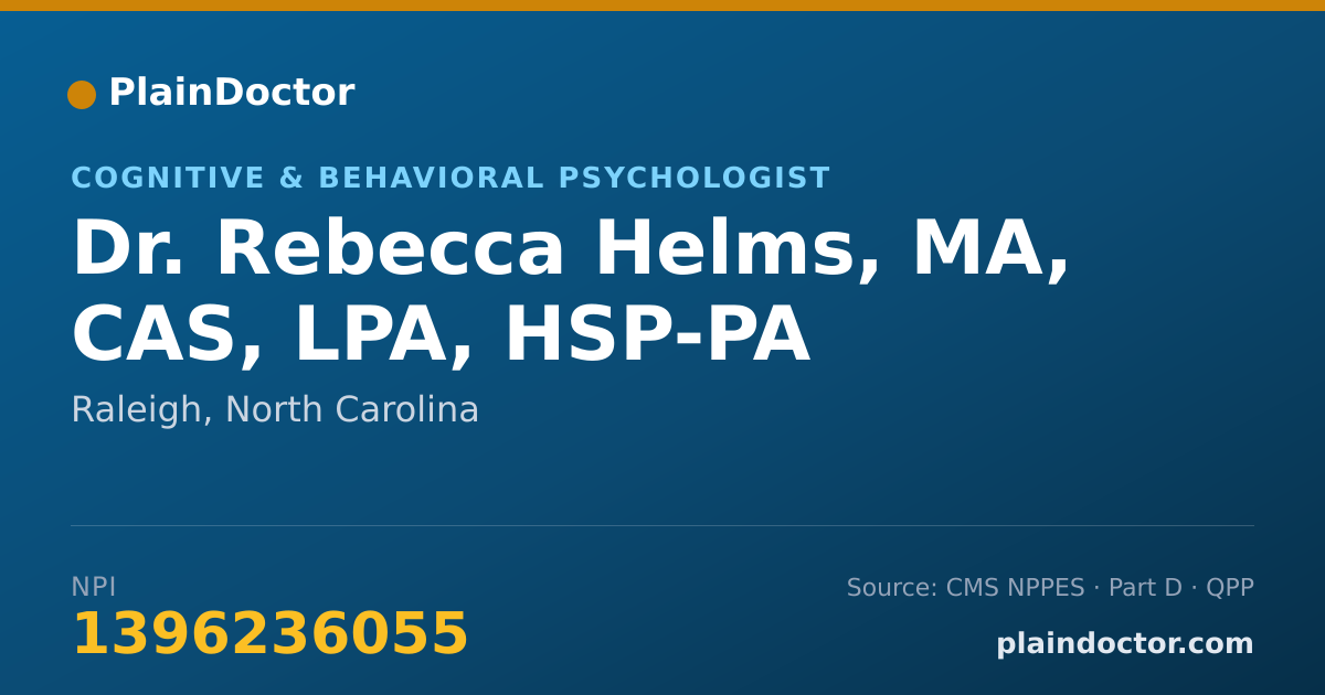Shareable card for Rebecca Helms, MA, CAS, LPA, HSP-PA - Cognitive & Behavioral Psychologist, Raleigh, NC