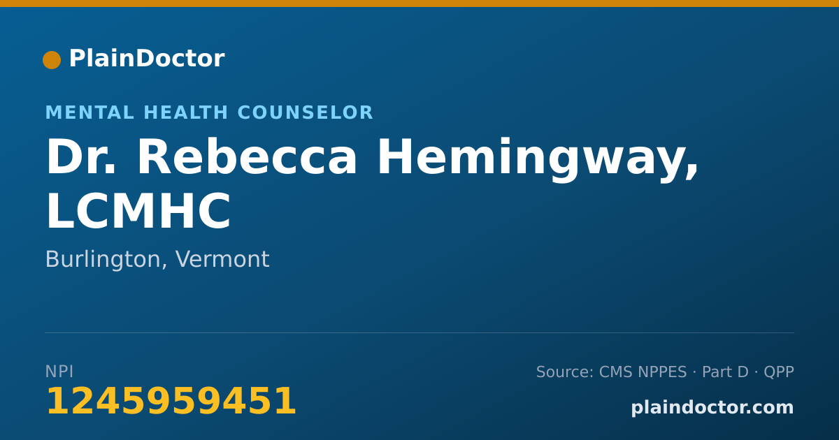 Shareable card for Rebecca Hemingway, LCMHC - Mental Health Counselor, Burlington, VT