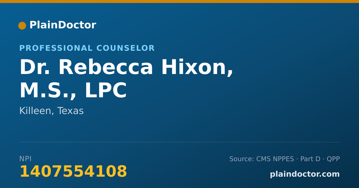 Shareable card for Rebecca Hixon, M.S., LPC - Professional Counselor, Killeen, TX
