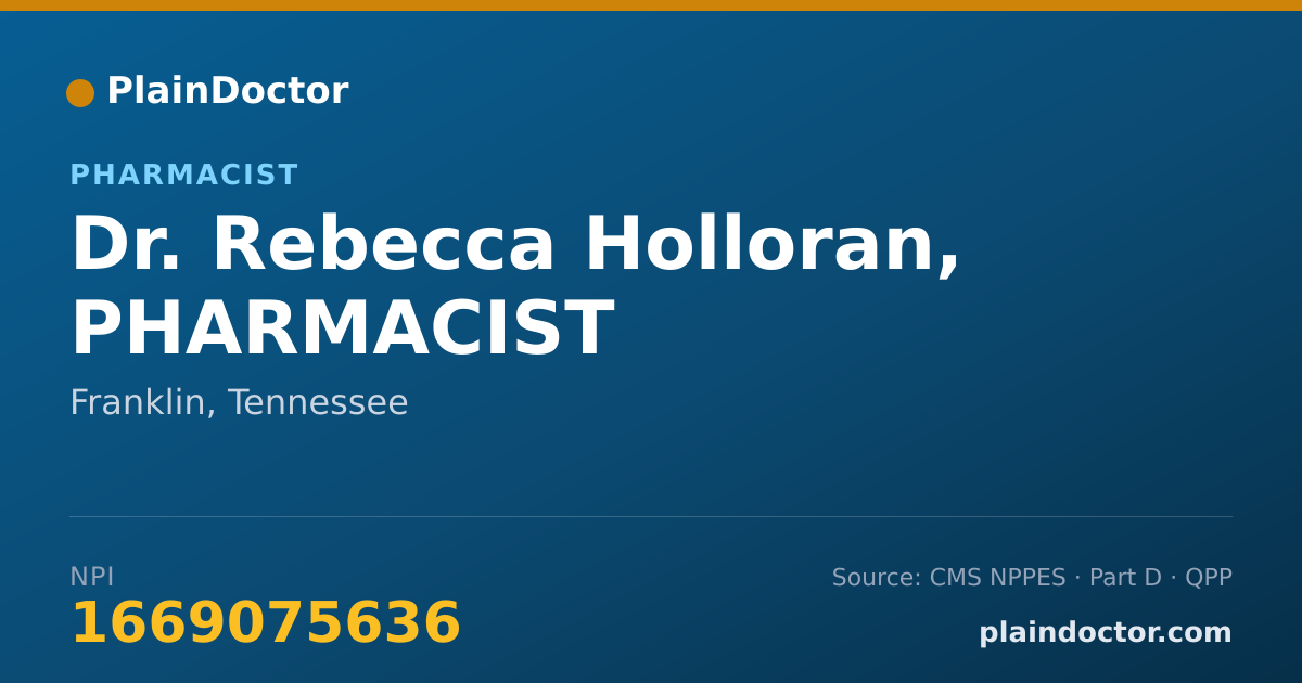 Shareable card for Rebecca Holloran, PHARMACIST - Pharmacist, Franklin, TN