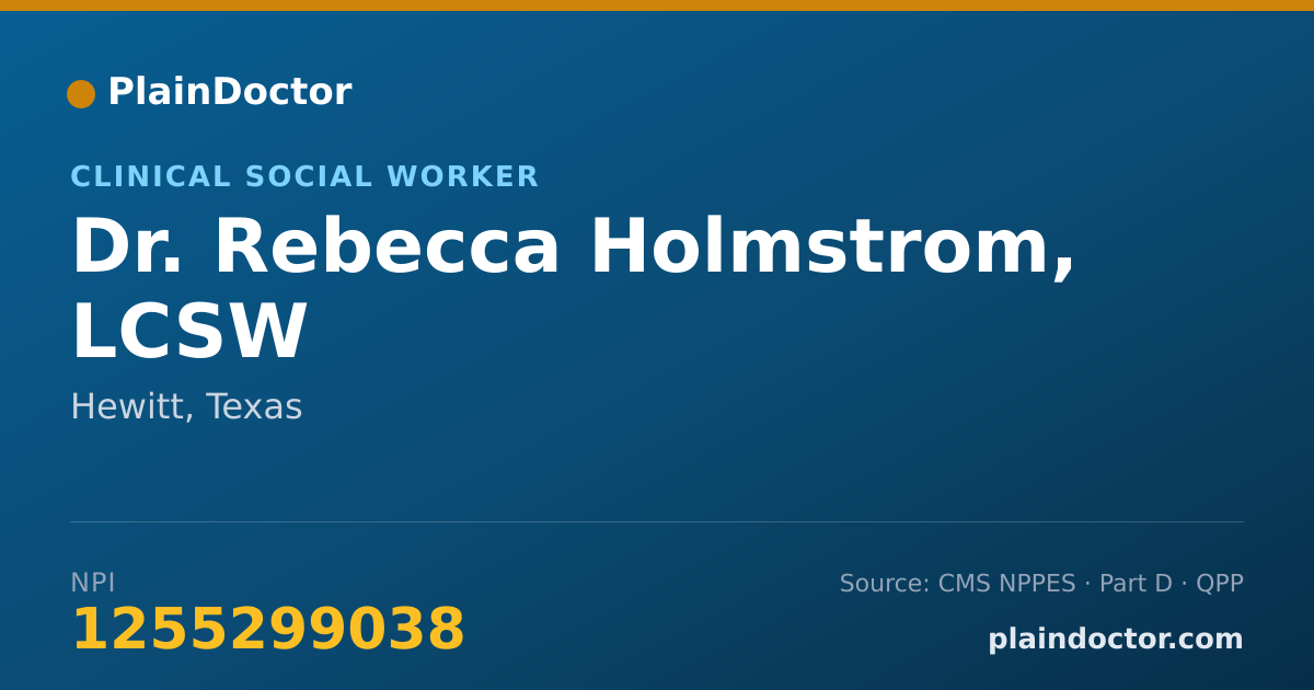 Shareable card for Rebecca Holmstrom, LCSW - Clinical Social Worker, Hewitt, TX