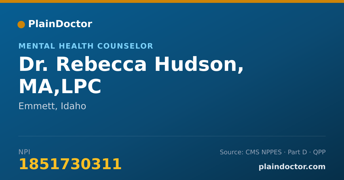 Shareable card for Rebecca Hudson, MA,LPC - Mental Health Counselor, Emmett, ID
