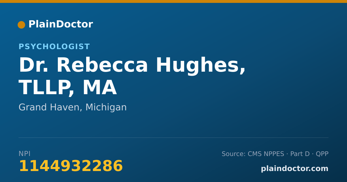 Shareable card for Rebecca Hughes, TLLP, MA - Psychologist, Grand Haven, MI
