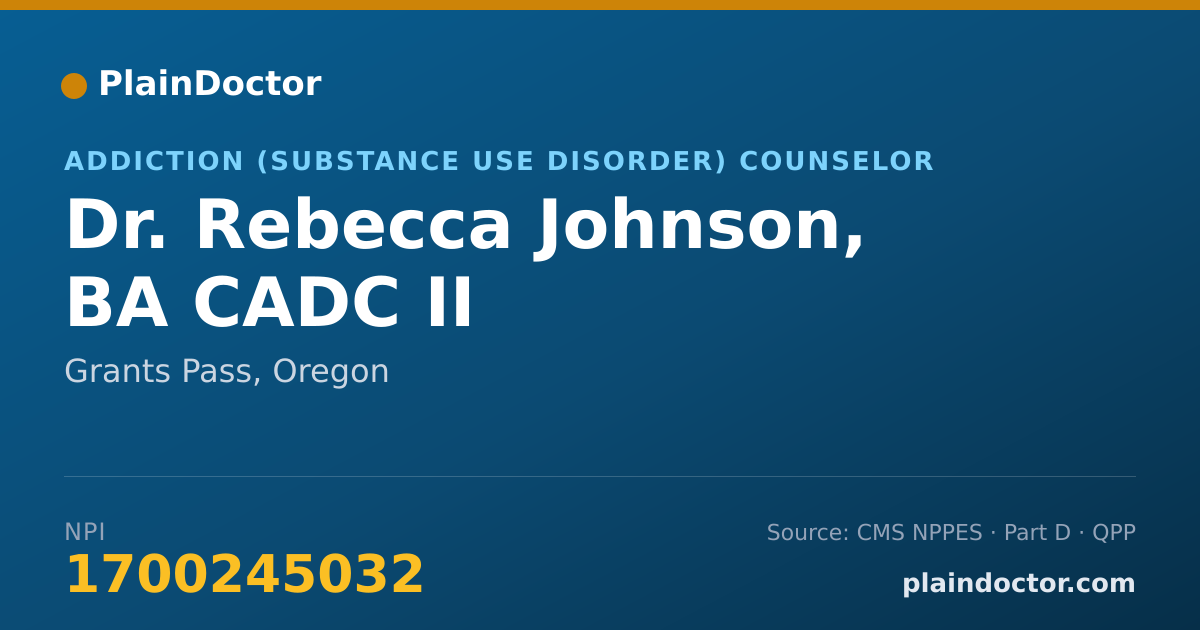 Shareable card for Rebecca Johnson, BA CADC II - Addiction (Substance Use Disorder) Counselor, Grants Pass, OR