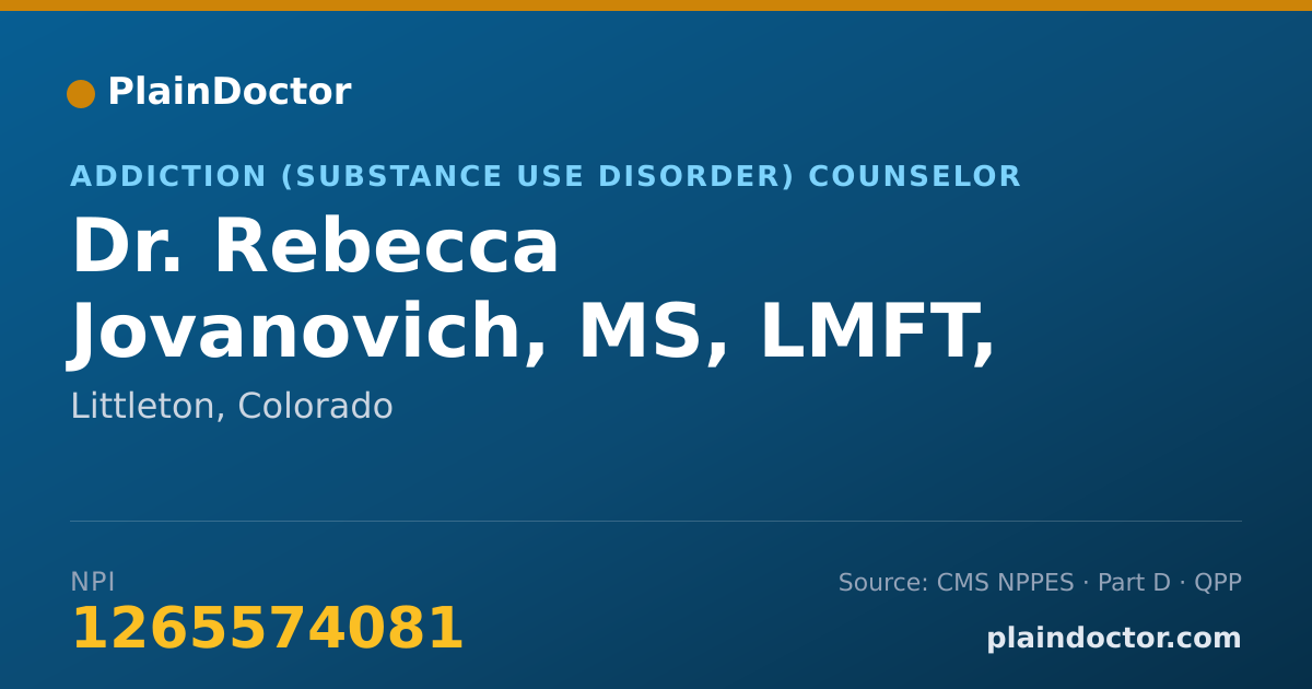 Shareable card for Rebecca Jovanovich, MS, LMFT, CACIII - Addiction (Substance Use Disorder) Counselor, Littleton, CO