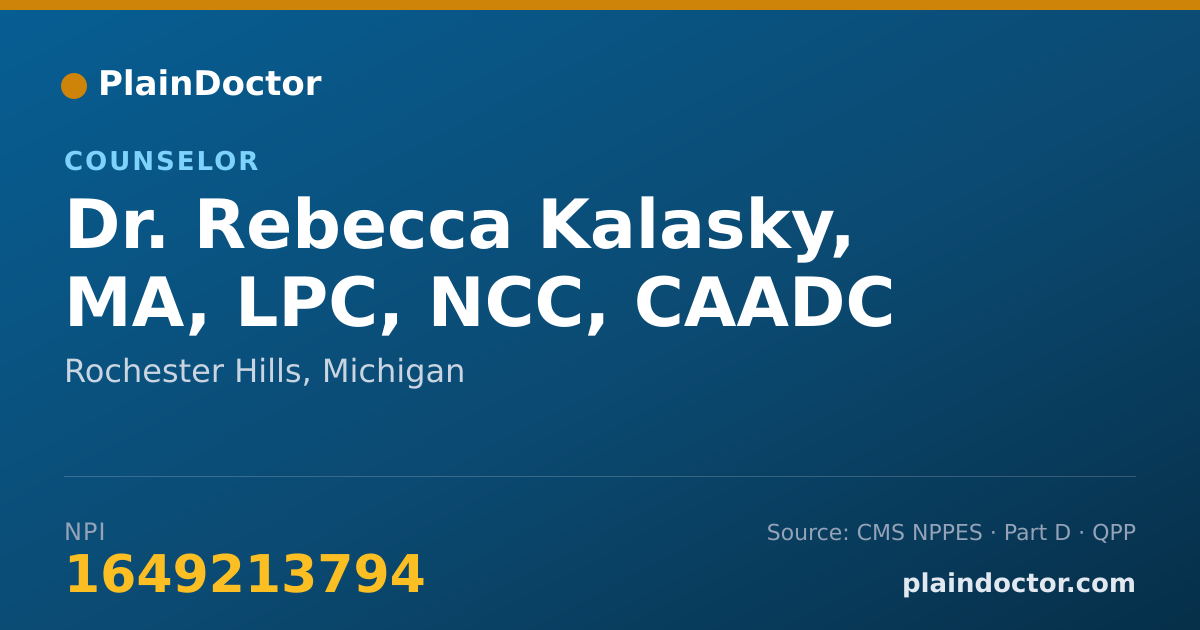 Shareable card for Rebecca Kalasky, MA, LPC, NCC, CAADC - Counselor, Rochester Hills, MI