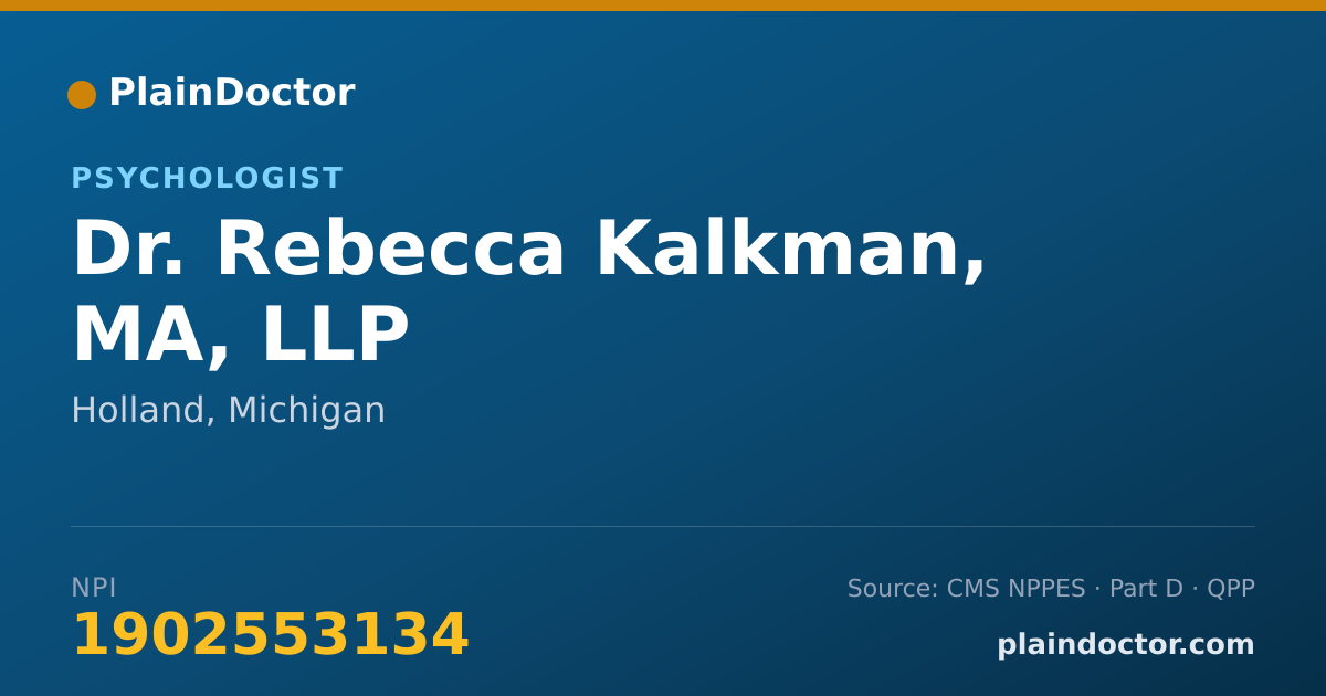 Shareable card for Rebecca Kalkman, MA, LLP - Psychologist, Holland, MI