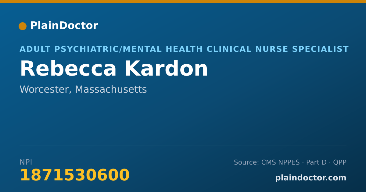 Shareable card for Rebecca Kardon - Adult Psychiatric/Mental Health Clinical Nurse Specialist, Worcester, MA