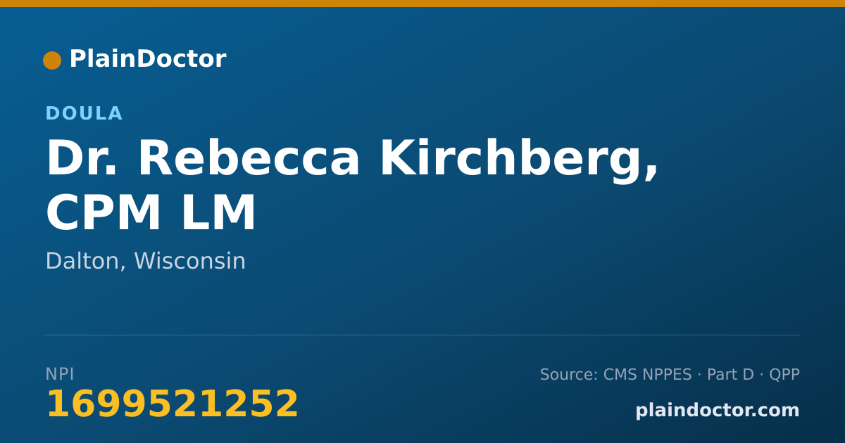 Shareable card for Rebecca Kirchberg, CPM LM - Doula, Dalton, WI