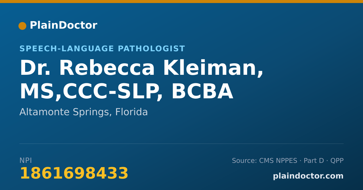 Shareable card for Rebecca Kleiman, MS,CCC-SLP, BCBA - Speech-Language Pathologist, Altamonte Springs, FL