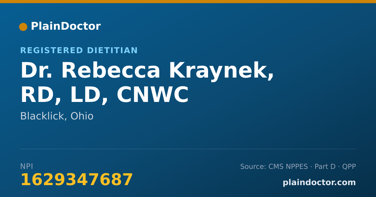 Shareable card for Rebecca Kraynek, RD, LD, CNWC - Registered Dietitian, Blacklick, OH
