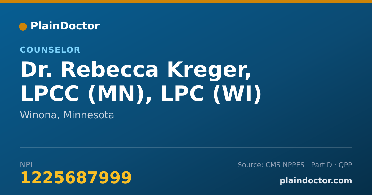 Shareable card for Rebecca Kreger, LPCC (MN), LPC (WI) - Counselor, Winona, MN