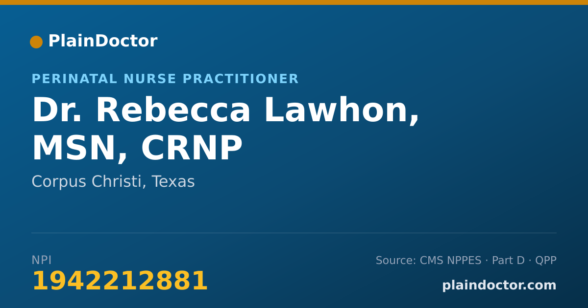 Shareable card for Rebecca Lawhon, MSN, CRNP - Perinatal Nurse Practitioner, Corpus Christi, TX