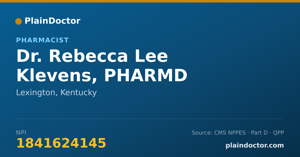 Shareable card for Rebecca Lee Klevens, PHARMD - Pharmacist, Lexington, KY