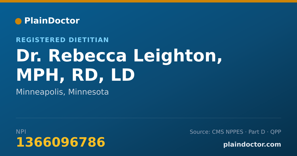 Shareable card for Rebecca Leighton, MPH, RD, LD - Registered Dietitian, Minneapolis, MN