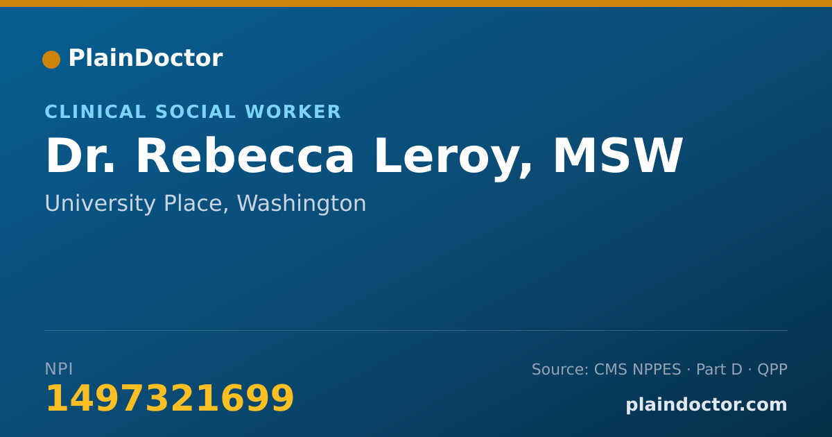 Shareable card for Rebecca Leroy, MSW - Clinical Social Worker, University Place, WA