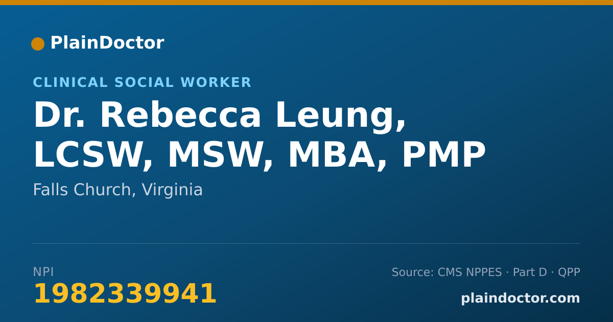 Shareable card for Rebecca Leung, LCSW, MSW, MBA, PMP - Clinical Social Worker, Falls Church, VA