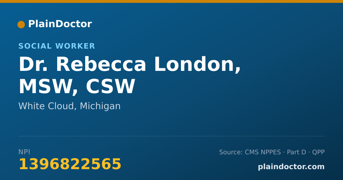 Shareable card for Rebecca London, MSW, CSW - Social Worker, White Cloud, MI