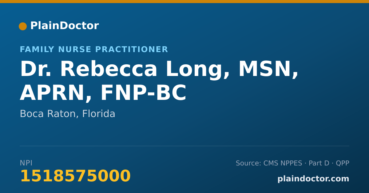 Shareable card for Rebecca Long, MSN, APRN, FNP-BC - Family Nurse Practitioner, Boca Raton, FL