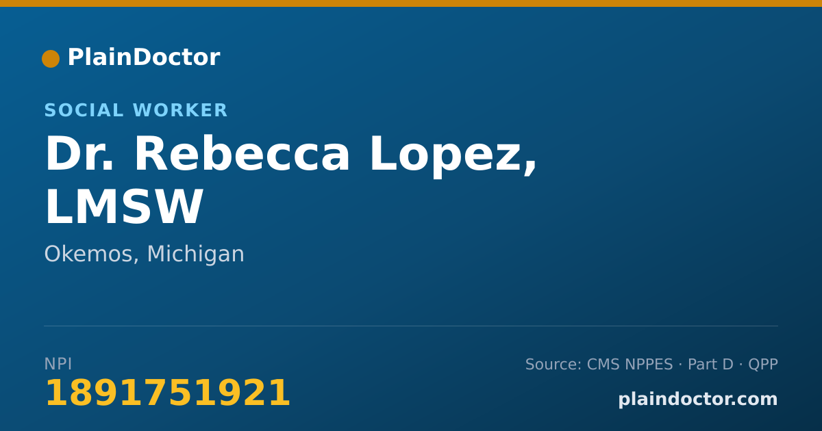 Shareable card for Rebecca Lopez, LMSW - Social Worker, Okemos, MI