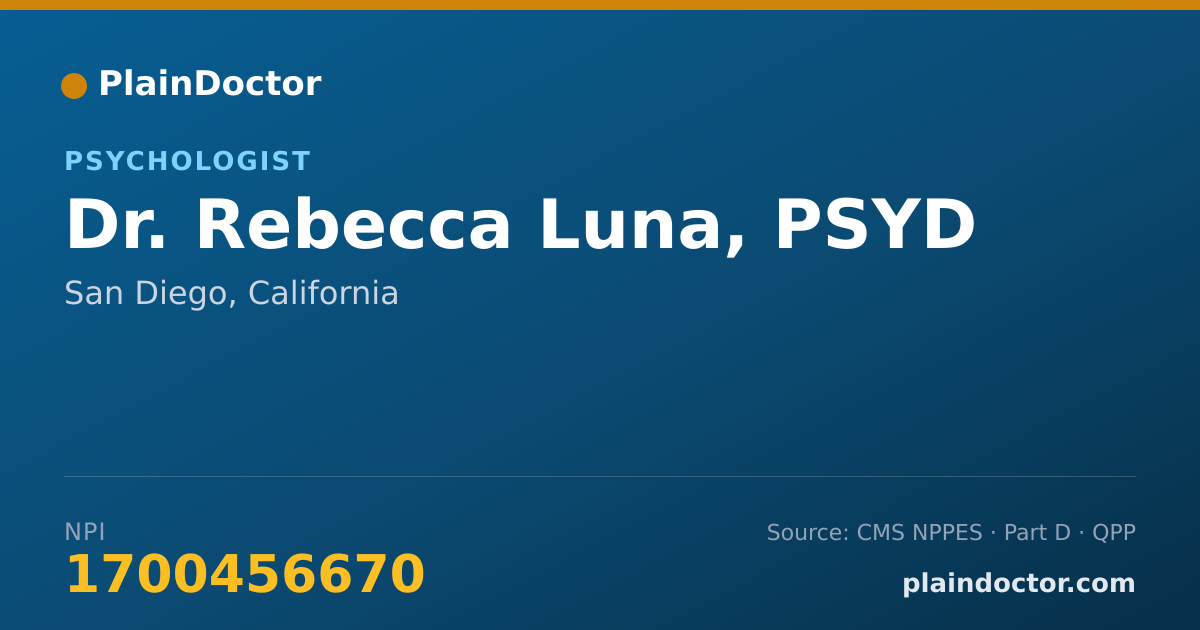 Shareable card for Rebecca Luna, PSYD - Psychologist, San Diego, CA