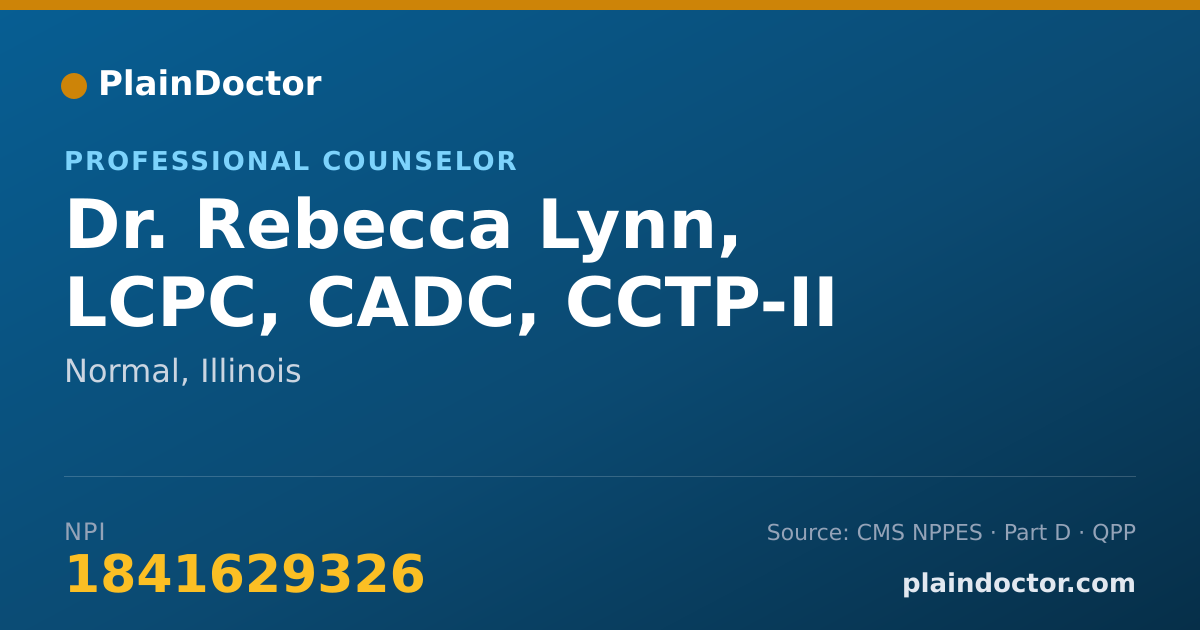 Shareable card for Rebecca Lynn, LCPC, CADC, CCTP-II - Professional Counselor, Normal, IL