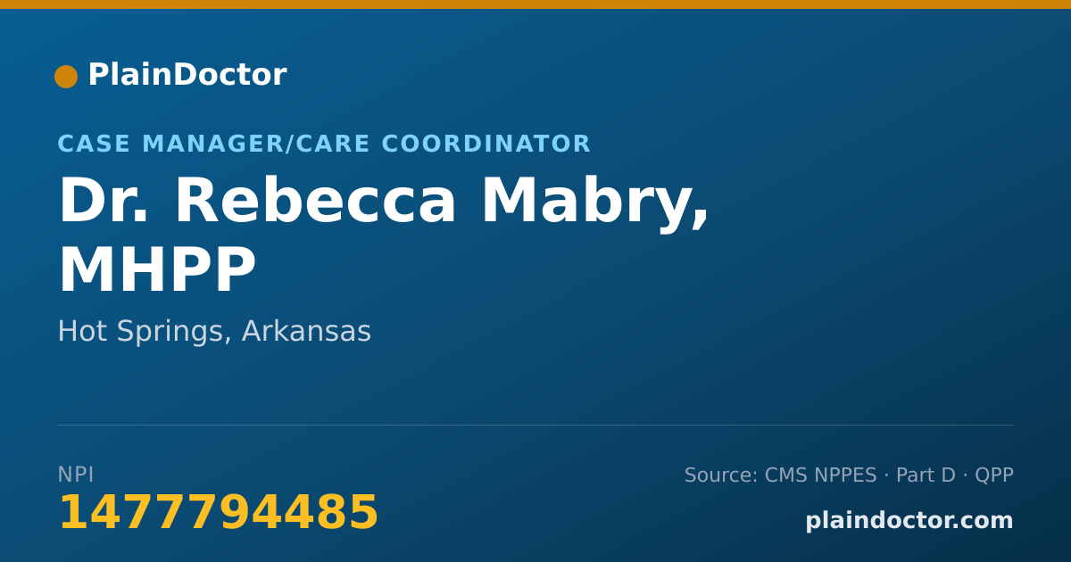 Shareable card for Rebecca Mabry, MHPP - Case Manager/Care Coordinator, Hot Springs, AR