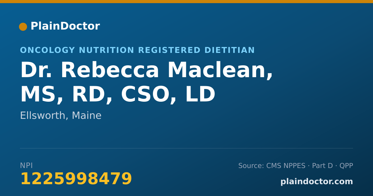 Shareable card for Rebecca Maclean, MS, RD, CSO, LD - Oncology Nutrition Registered Dietitian, Ellsworth, ME