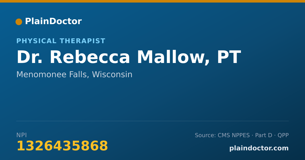 Shareable card for Rebecca Mallow, PT - Physical Therapist, Menomonee Falls, WI