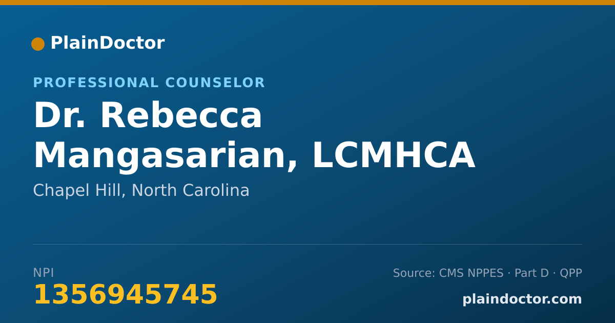Shareable card for Rebecca Mangasarian, LCMHCA - Professional Counselor, Chapel Hill, NC