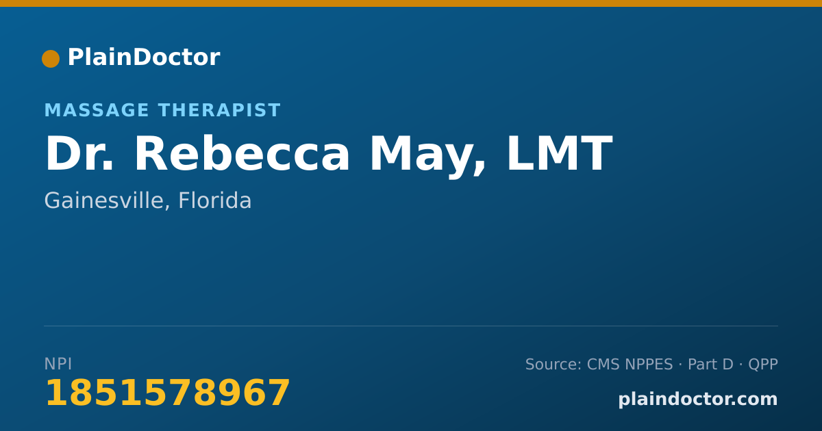 Shareable card for Rebecca May, LMT - Massage Therapist, Gainesville, FL