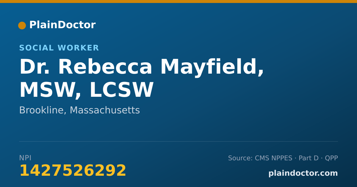 Shareable card for Rebecca Mayfield, MSW, LCSW - Social Worker, Brookline, MA