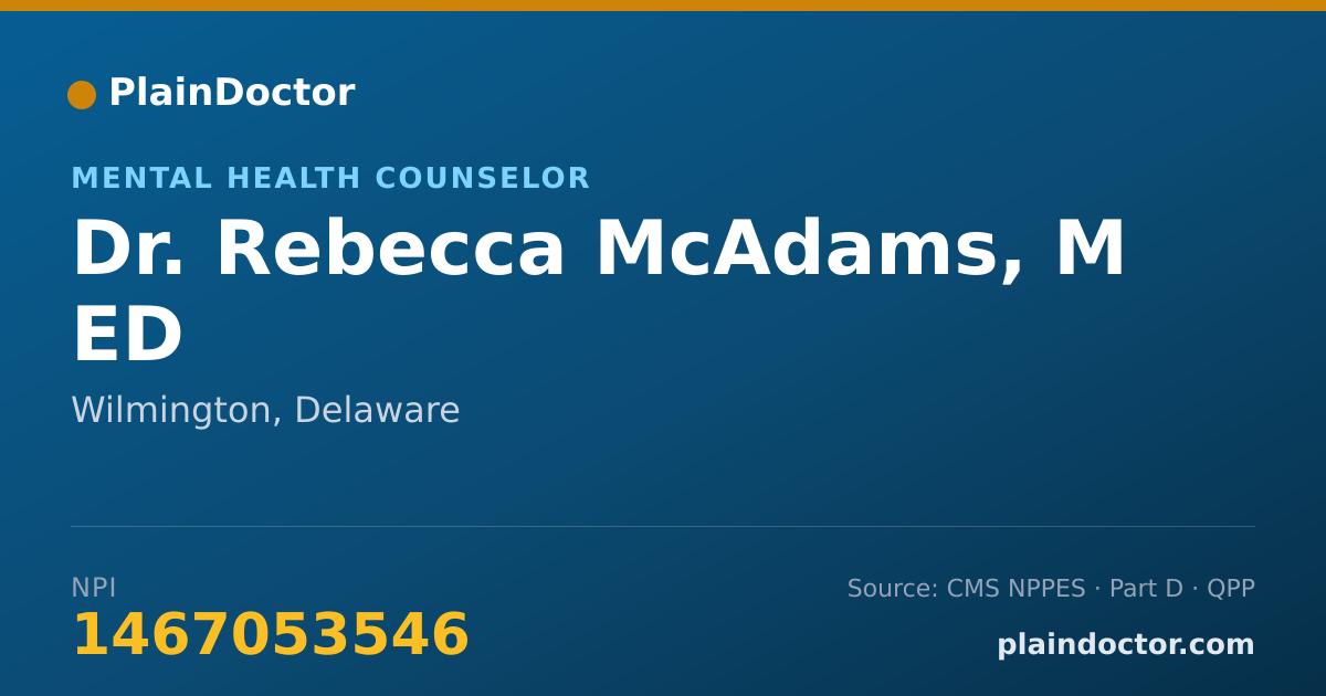 Shareable card for Rebecca McAdams, M ED - Mental Health Counselor, Wilmington, DE