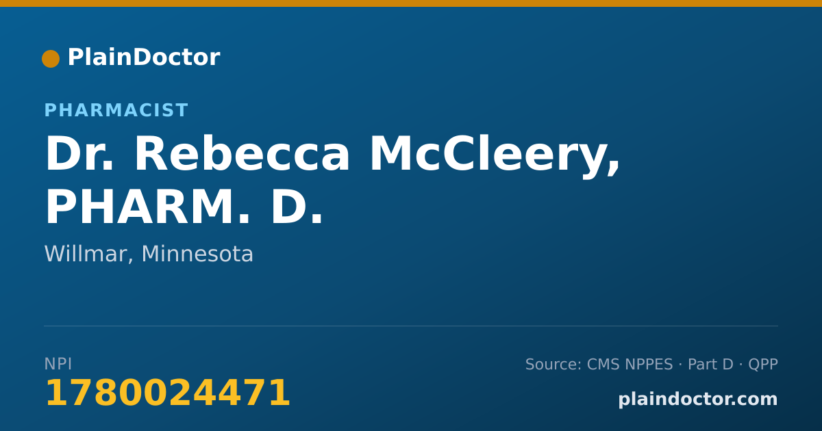 Shareable card for Rebecca McCleery, PHARM. D. - Pharmacist, Willmar, MN
