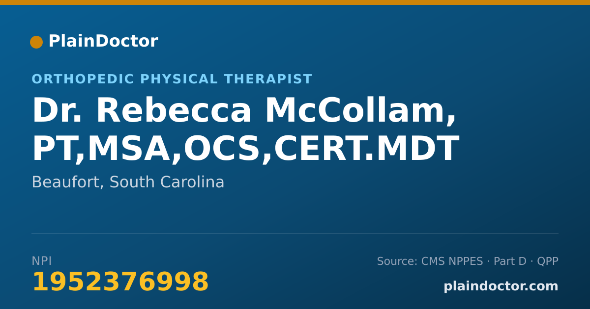 Shareable card for Rebecca McCollam, PT,MSA,OCS,CERT.MDT - Orthopedic Physical Therapist, Beaufort, SC