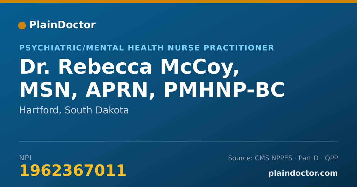 Shareable card for Rebecca McCoy, MSN, APRN, PMHNP-BC - Psychiatric/Mental Health Nurse Practitioner, Hartford, SD