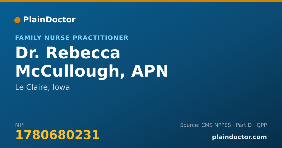 Shareable card for Rebecca McCullough, APN - Family Nurse Practitioner, Le Claire, IA
