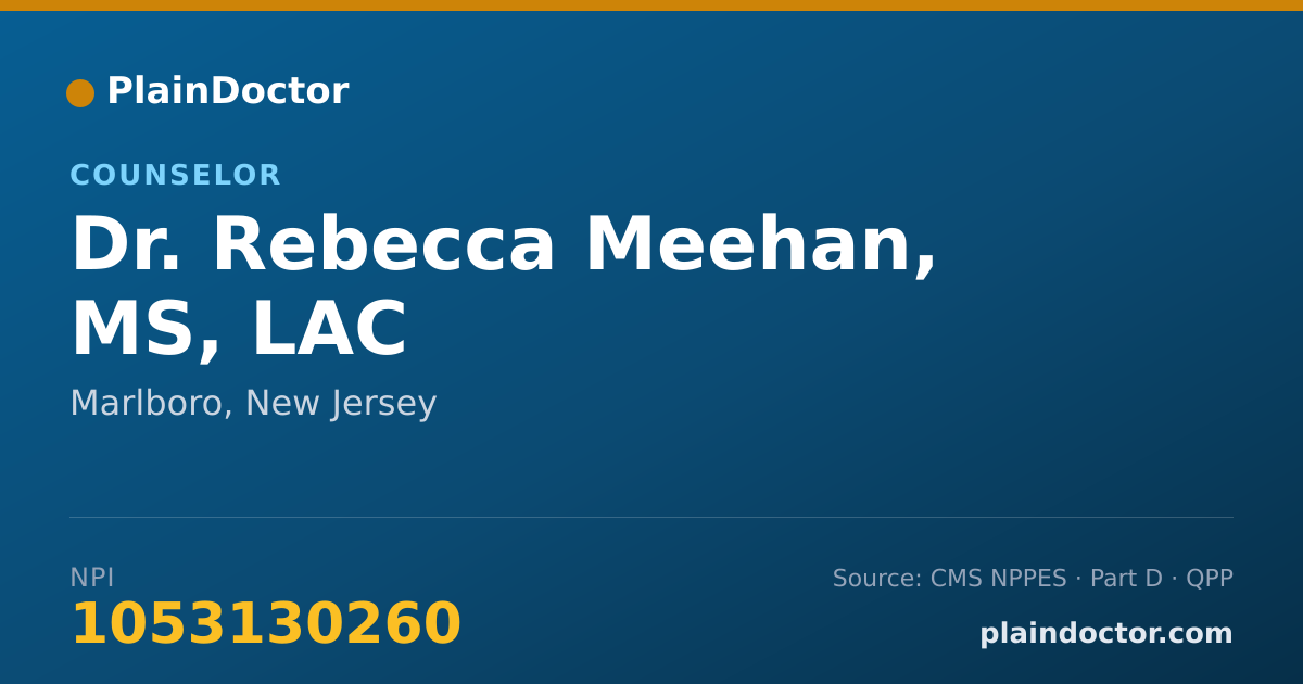 Shareable card for Rebecca Meehan, MS, LAC - Counselor, Marlboro, NJ