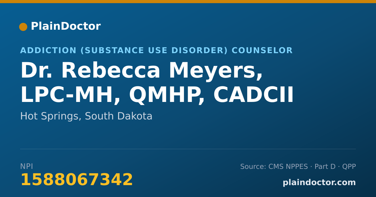 Shareable card for Rebecca Meyers, LPC-MH, QMHP, CADCII - Addiction (Substance Use Disorder) Counselor, Hot Springs, SD