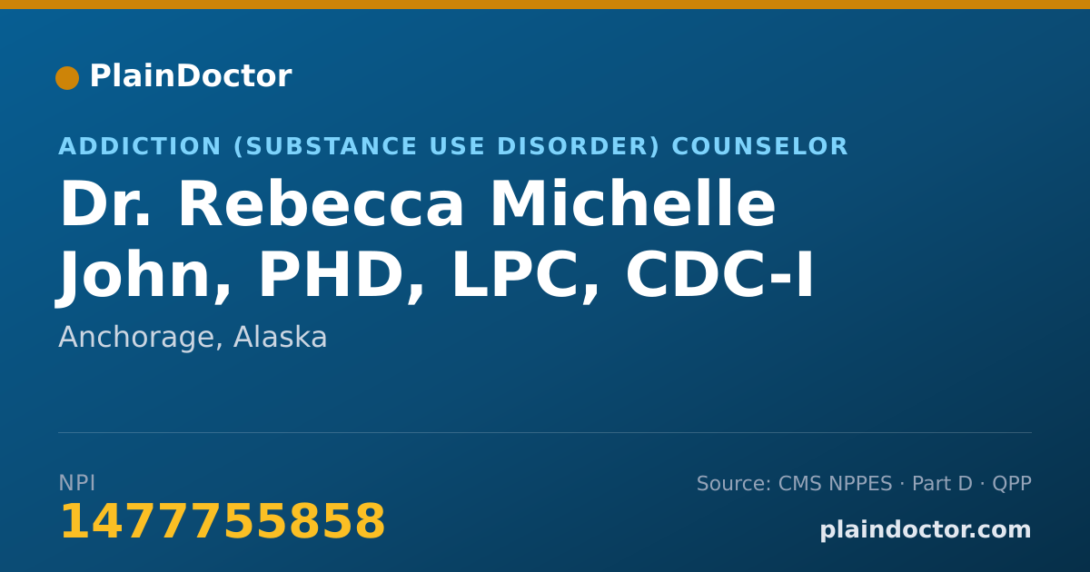 Shareable card for Rebecca Michelle John, PHD, LPC, CDC-I - Addiction (Substance Use Disorder) Counselor, Anchorage, AK