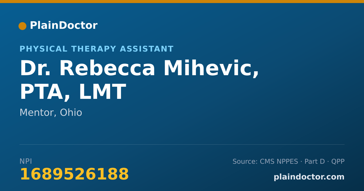 Shareable card for Rebecca Mihevic, PTA, LMT - Physical Therapy Assistant, Mentor, OH