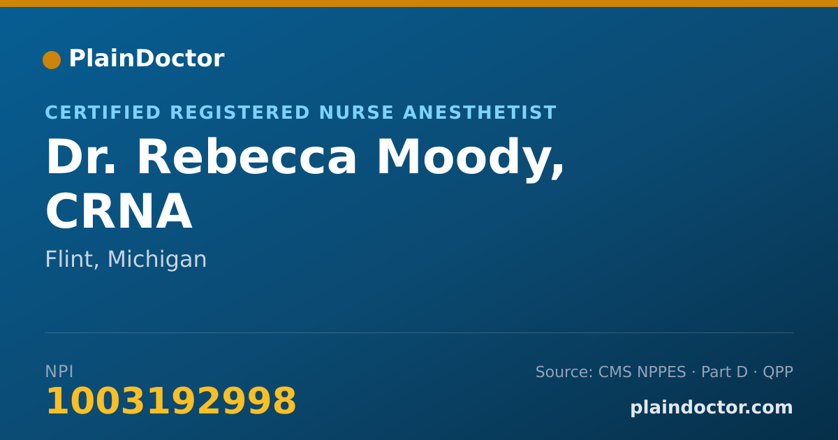Shareable card for Rebecca Moody, CRNA - Certified Registered Nurse Anesthetist, Flint, MI