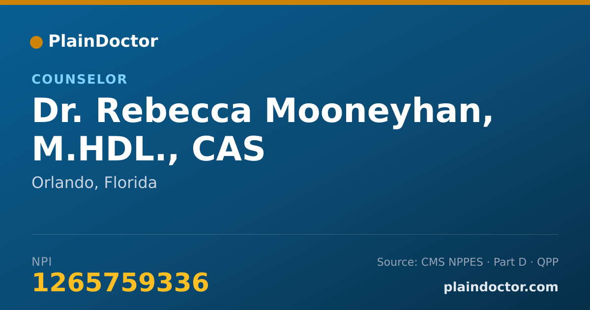 Shareable card for Rebecca Mooneyhan, M.HDL., CAS - Counselor, Orlando, FL